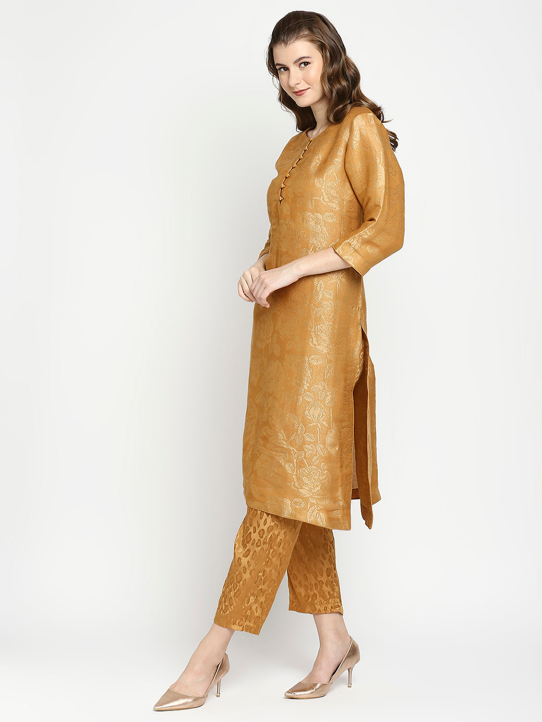 Buy Amegh Mustard Color Silk Kurti Set with Pant and Dupatta for Women  (XX-Large) at Amazon.in